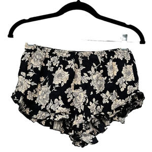 BRANDY MELVILLE Black Floral Ruffle Shorts - one size